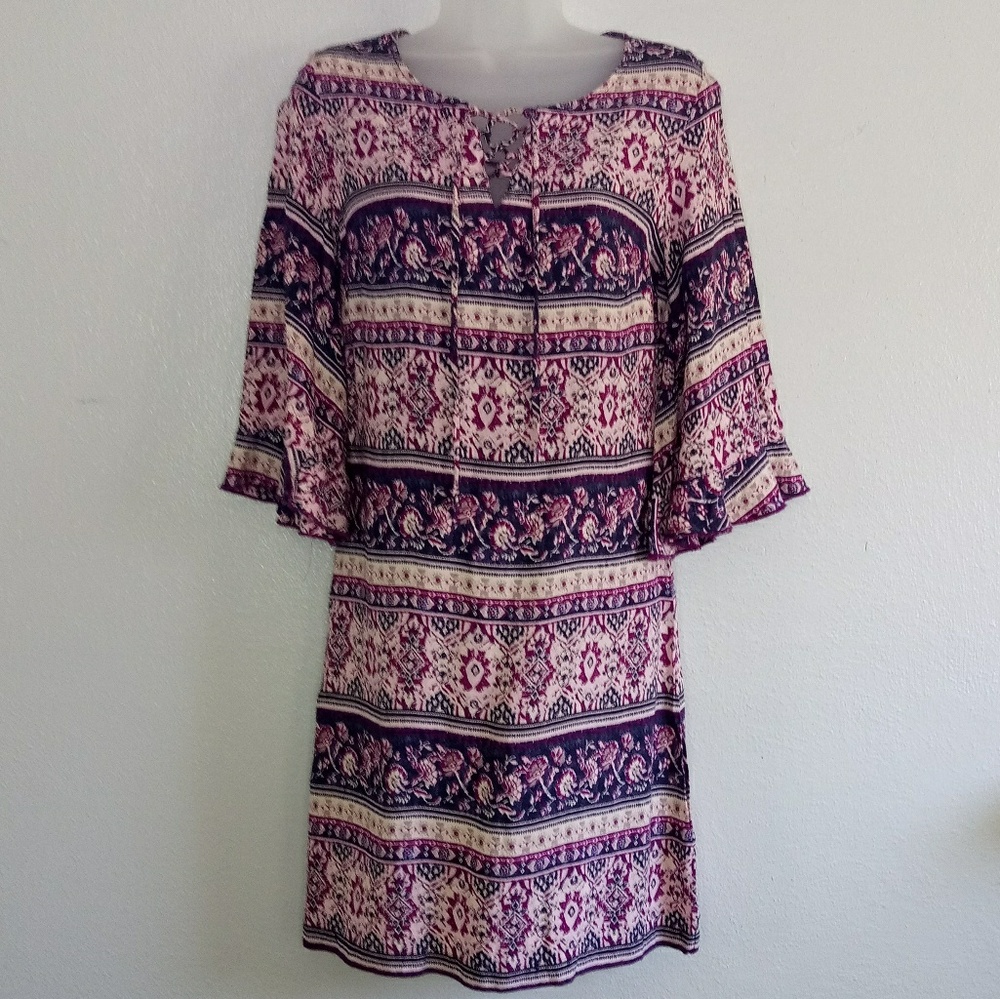 BEACHLUNCHLOUNGE Lace Front Bell Sleeve Dress